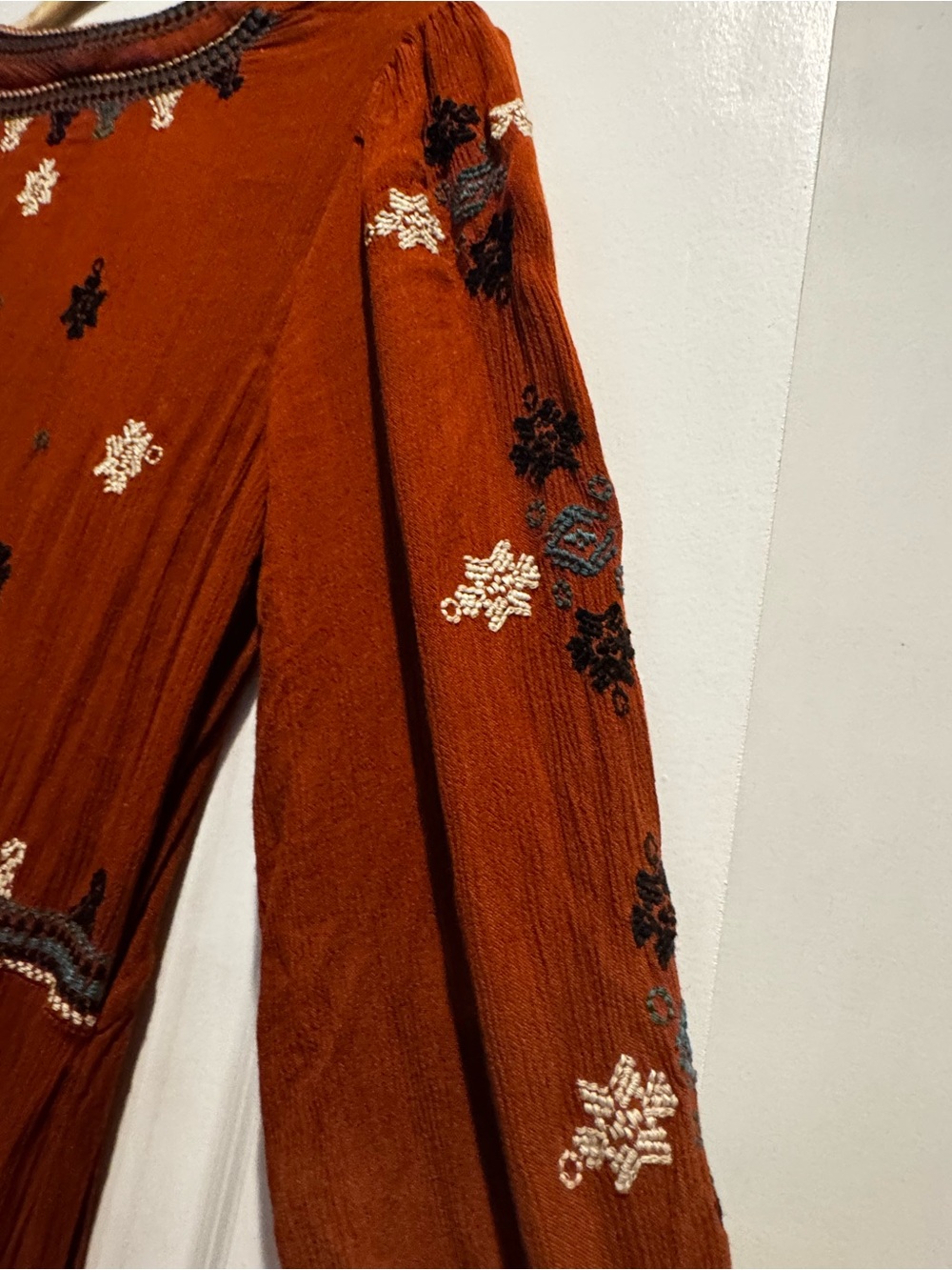 Free People Rust Embroidered Boho Mini Dress Size Small - Picture 7 of 13